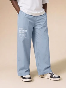 SUMWON Conjunto de camiseta y pantalón jogger a juego de dos piezas de estilo urbano de Los Ángeles para niños de talla grande - Azul - Ver 4