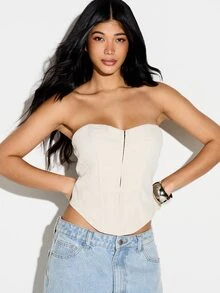 KIZN Women's Strapless Corset Top With Hook Eye Front Closure And Structured Fit For Spring Summer Outings Club Night White Sexy - Apricot - View 1