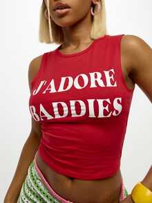 SUMWON WOMEN 女士 Baddies 印花红色针织背心 无袖圆领夏季节日休闲上衣 - 紅色 - 查看 6