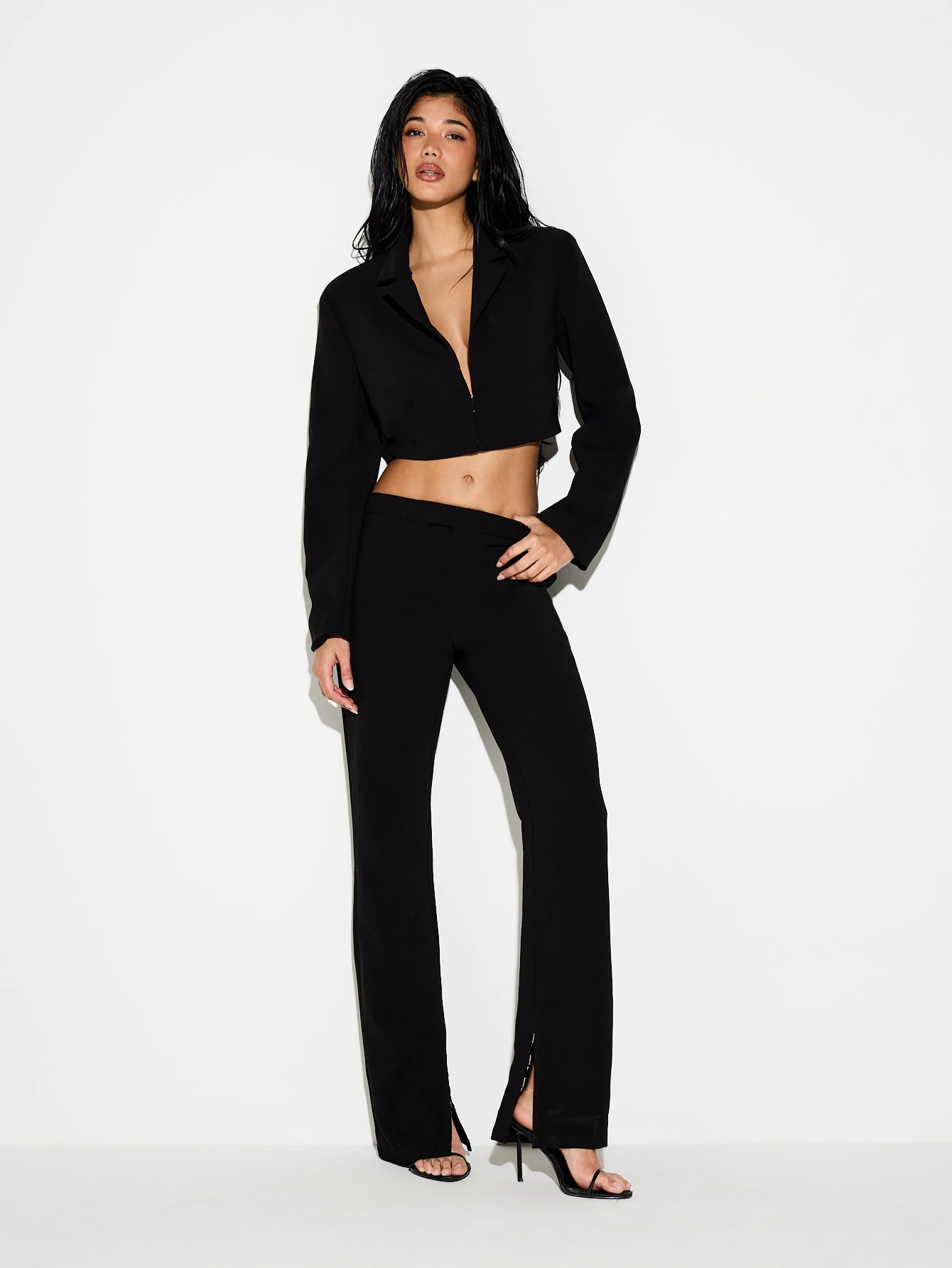 KIZN Cropped Black Blazer With Cinched Waist