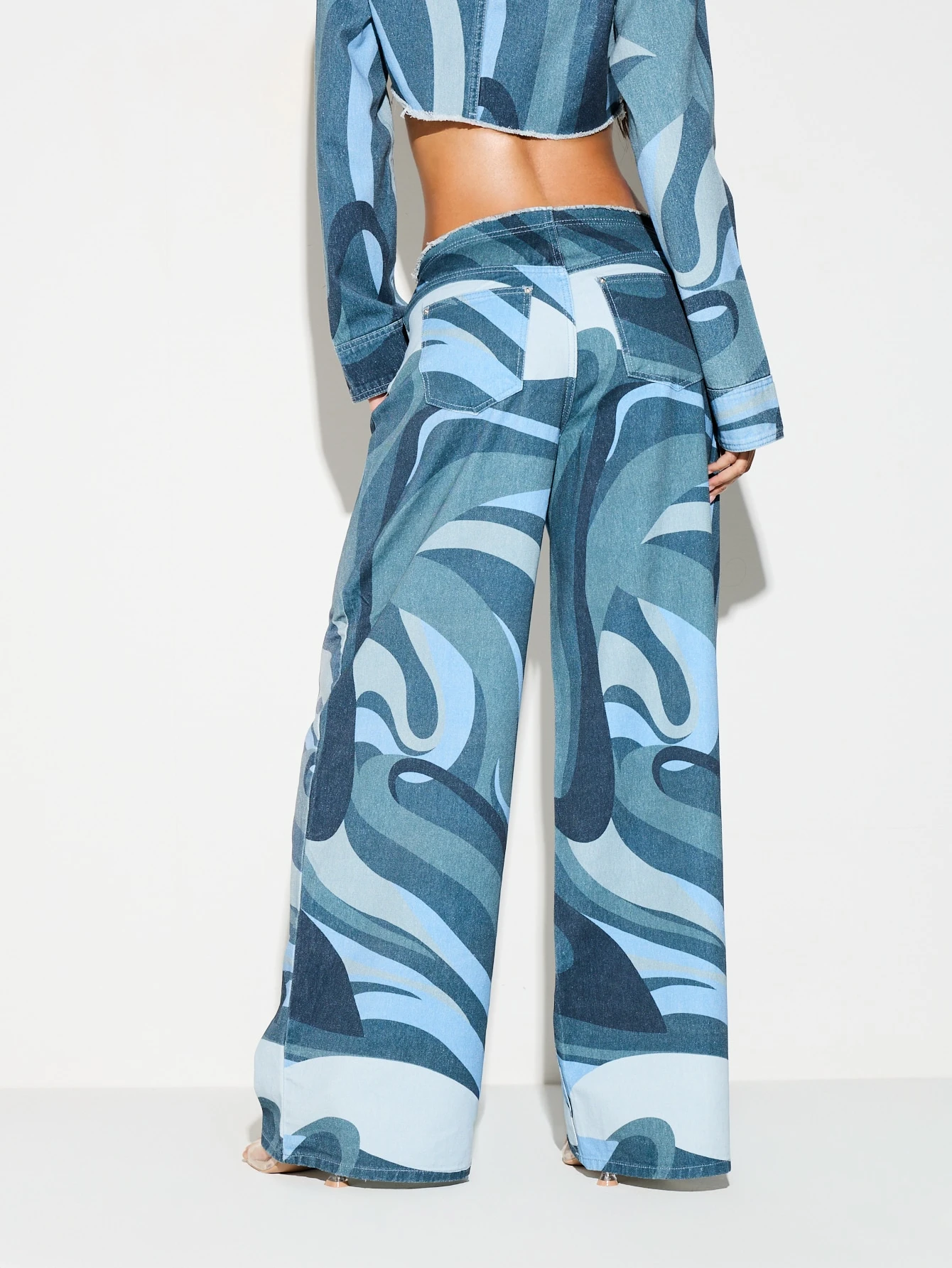 KIZN Swirl Print Wide Leg Denim Jeans