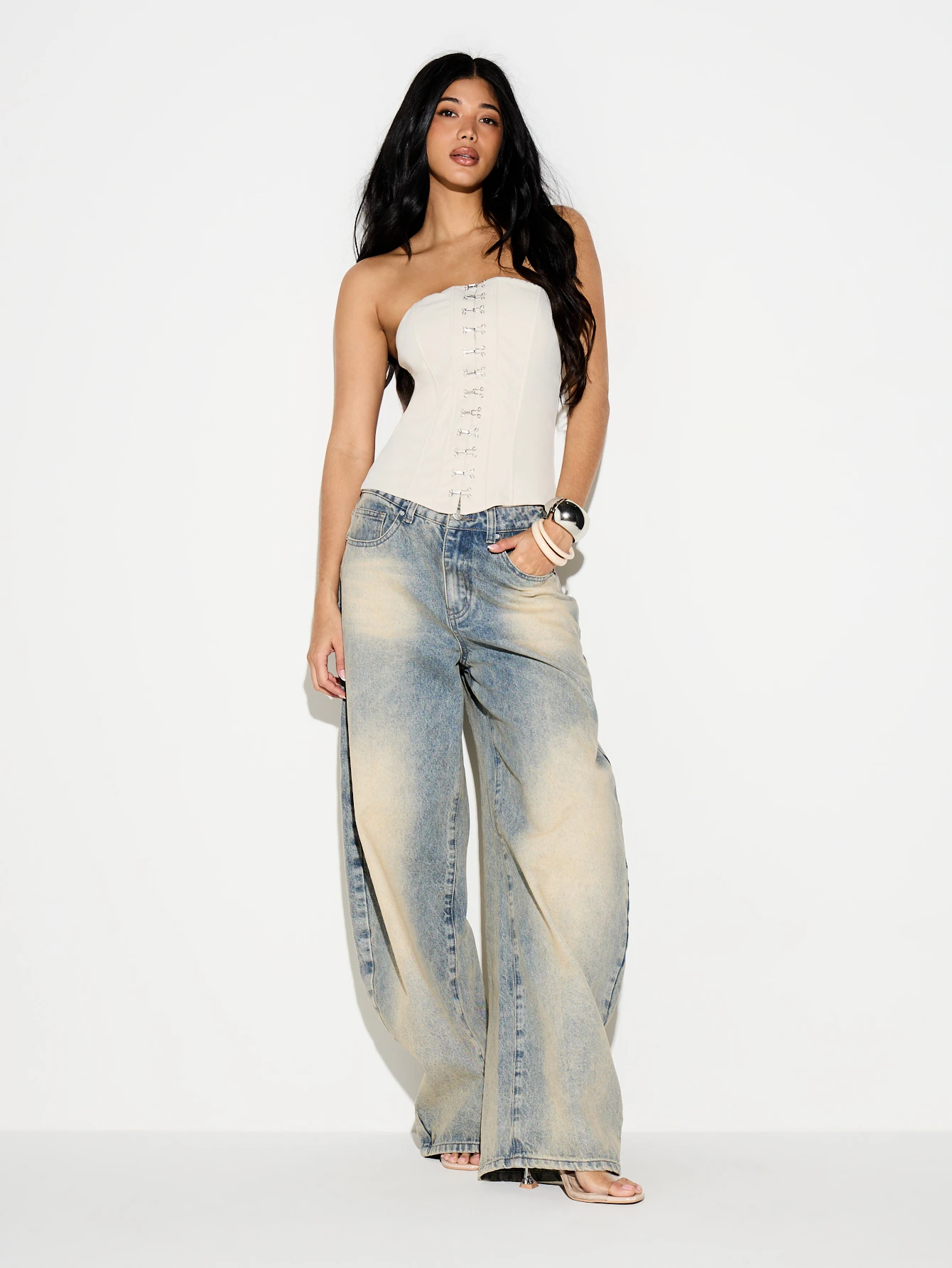 KIZN Strapless Corset Top With Hook Eye Closure