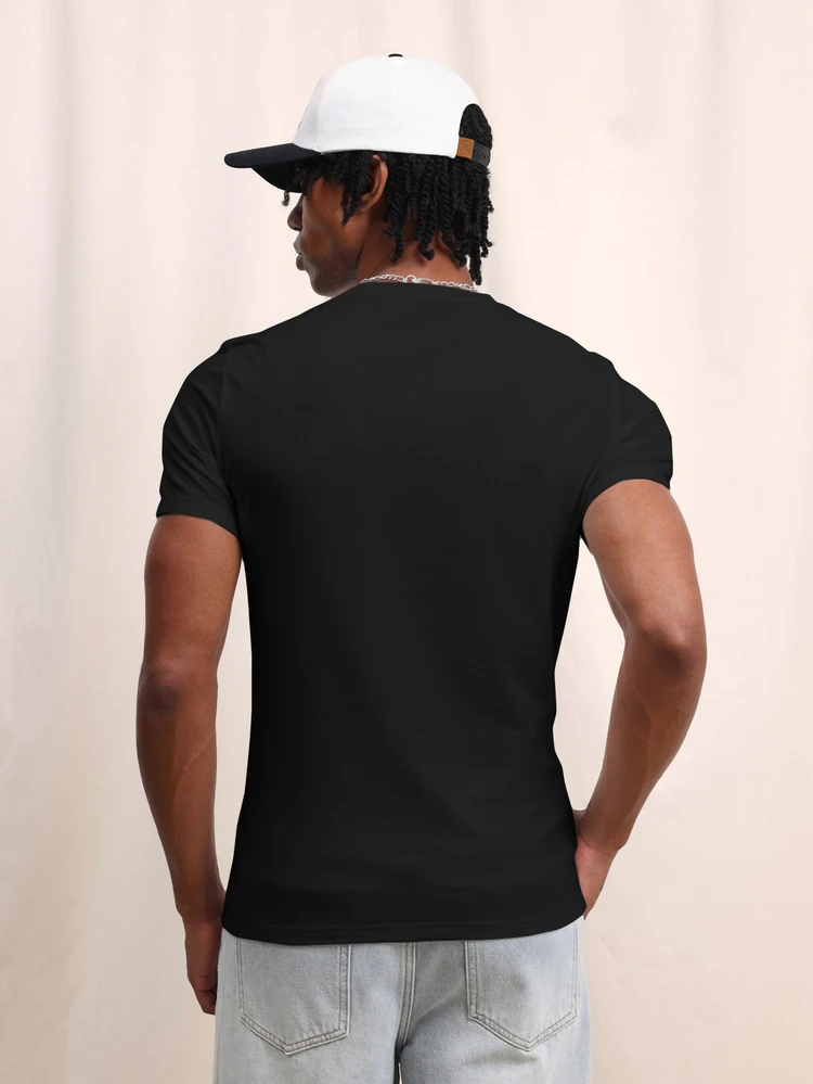 T-shirt col ras-du-cou ajusté en coton pour hommes, manches courtes décontracté, essentiel de base léger, top noir