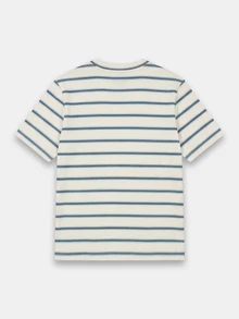 SUMWON Camiseta de manga corta de cuello redondo casual de verano y primavera para niños con bolsillo grande y rayas horizontales azules - Azul y blanco - Ver 2
