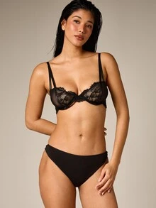 AiiRZ Lace And Mesh Paneled Bra With Eyelash Trim Delicate Unlined Underwired LingerieFor Evenings And Special Occasions - Black - View 4