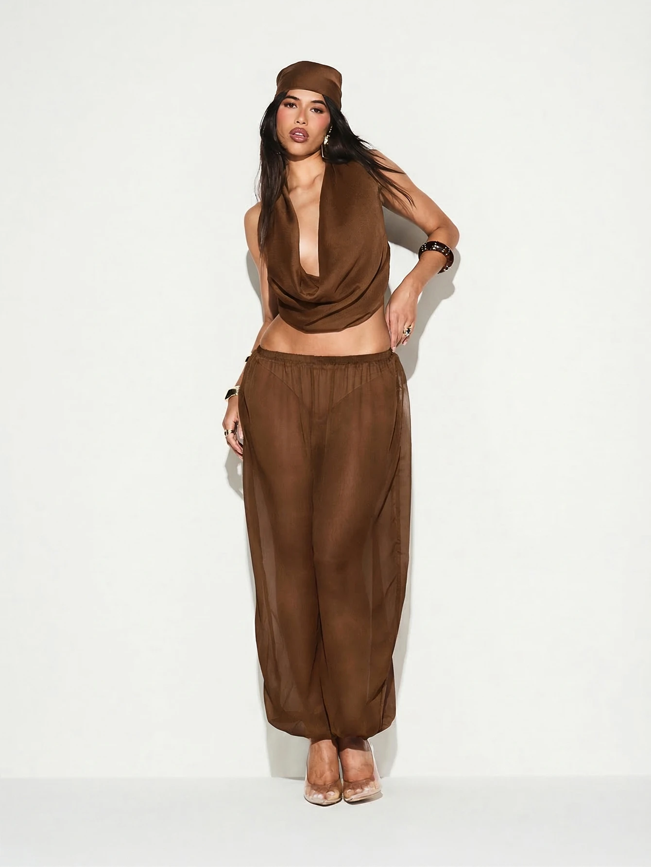 KIZN Sheer Cowl Neck Cover Up With Bandana