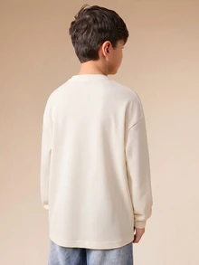 SUMWON Oversized Waffle Knit Long Sleeve Henley Shirt For Tween Boys Casual Ribbed Texture Top With Button Placket Fall Winter - White - View 2