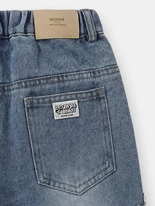 SUMWON Boys Casual Drawstring Denim Shorts With Cross Applique Detail Summer Relaxed Fit Light Wash Shorts With Side Pockets - Dark Wash - View 5