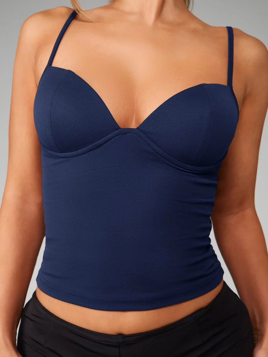 MISSGUIDED Áo tank top corset dáng ôm cổ tim dành cho nữ, thích hợp cho buổi hẹn hò và tiệc tùng. - Màu xanh hải quân - Xem 1