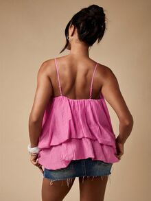 MISSGUIDED Bubble Hem Tiered Cami Tank Top With Layered Ruffles And Spaghetti Straps For Summer Casual Wear - Pink - View 2
