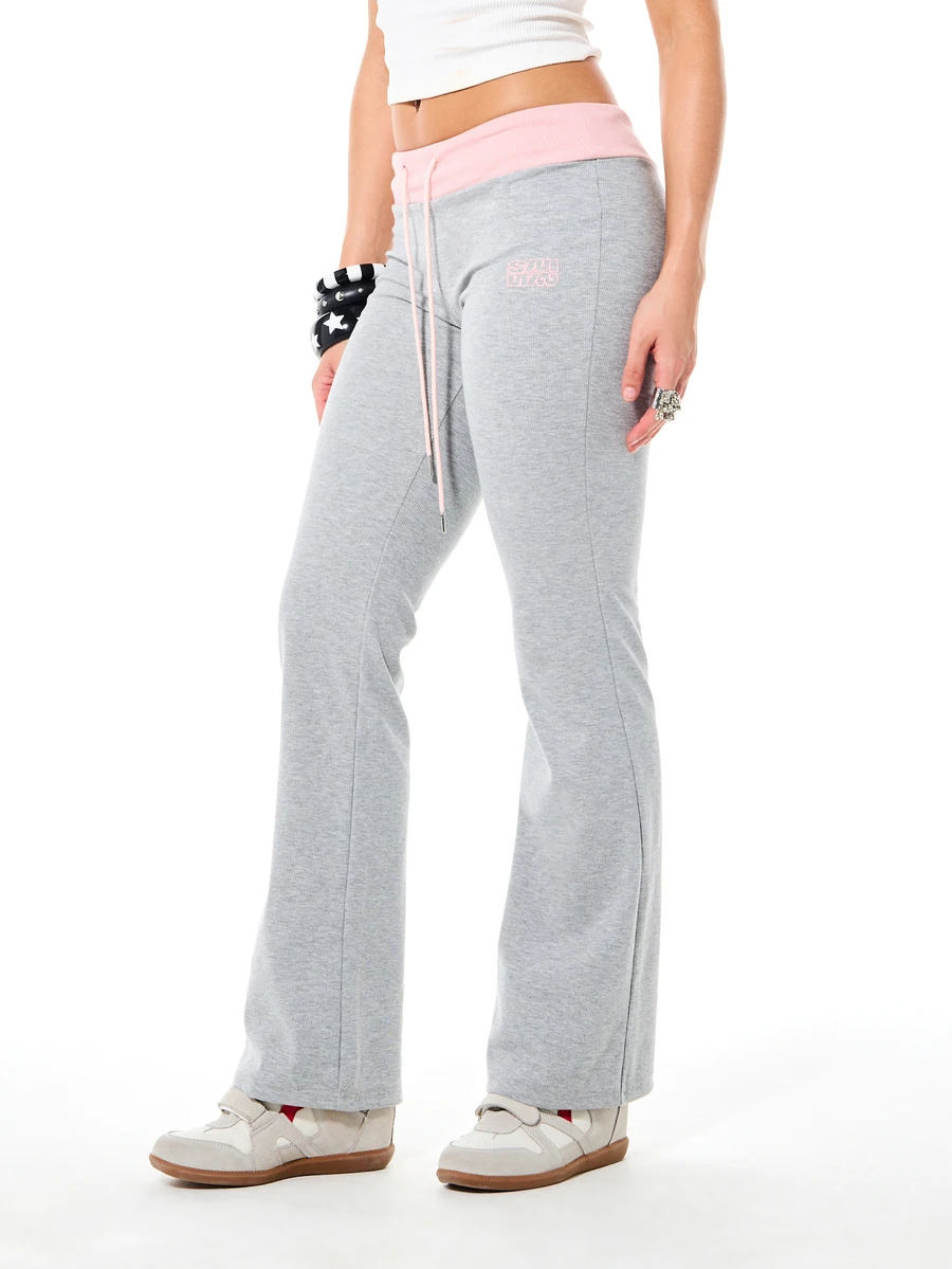 SUMWON WOMEN 女士高腰撞色腰带喇叭形运动裤休闲抽绳运动裤居家休闲裤 - 黑色 - 查看 1