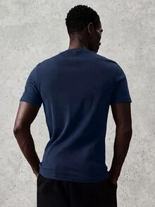 SUMWON Camiseta básica de manga corta con cuello redondo acanalada de color azul marino para hombre, de uso casual y diario - Azul Marino - Ver 2