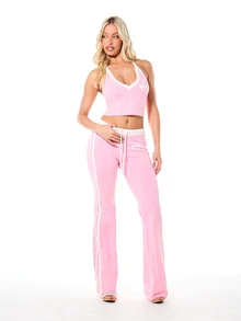 SUMWON WOMEN Áo tank top nữ màu hồng cổ chữ V dáng rộng, viền trắng tương phản, không tay, thích hợp mặc ở nhà vào mùa hè. - Hồng - Xem 3