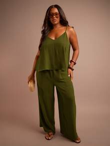 FASHION SZN Plus Size Womens Casual Camisole Tank Top Strappy Travel Boho Festival Outfit Loose Fitting Summer Outfit Plus Size Vacation Outfit Elegant Chic Everyday Wear To Office Cami - Olive Green - View 4