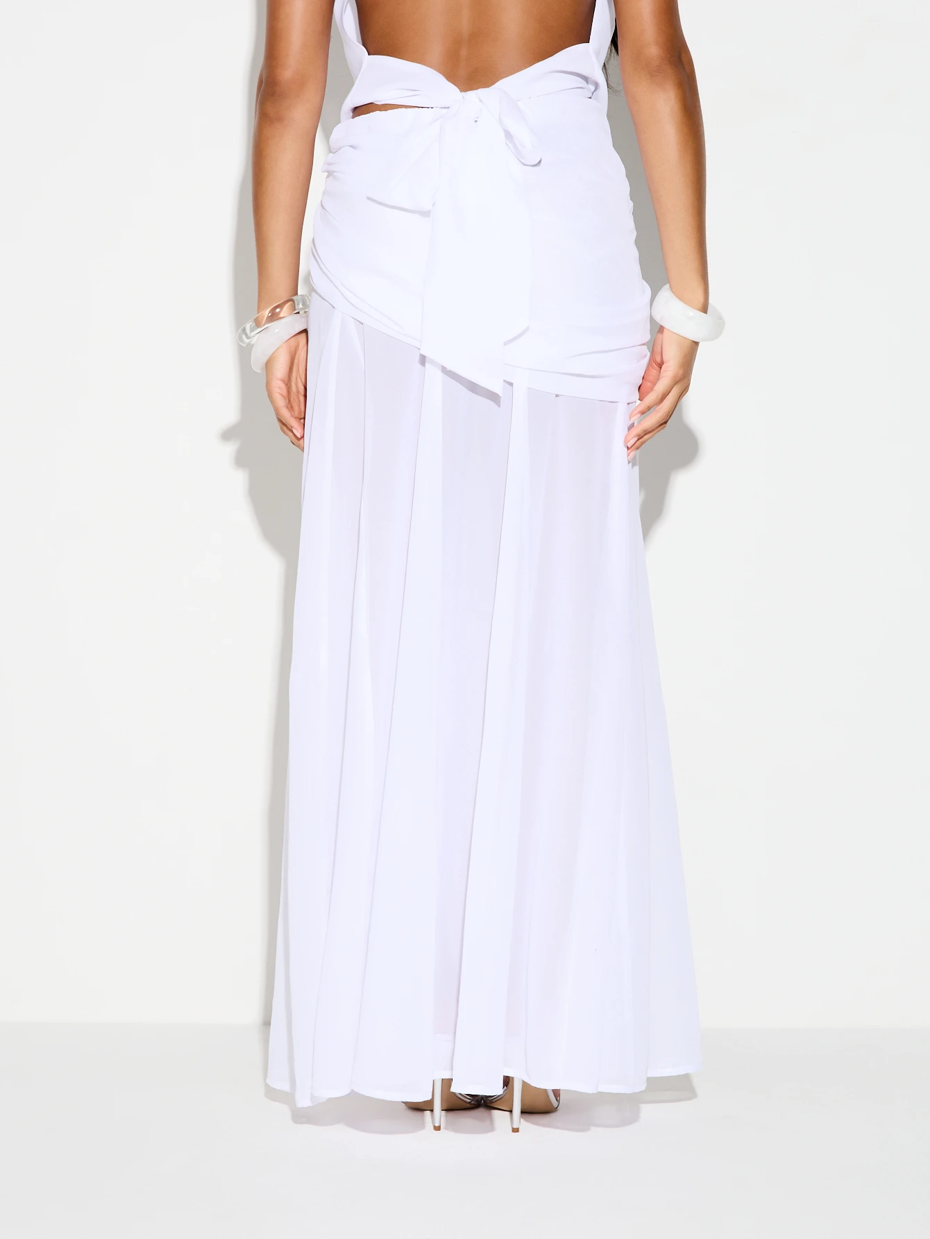 KIZN Chiffon Maxi Skirt With Side Slit And Tie Detail