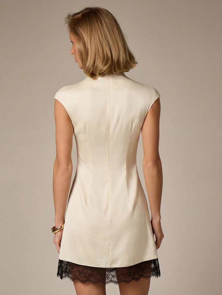 Mock Neck Mini Dress With Lace Trim
