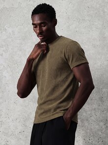 Camiseta de cuello redondo básica de manga corta de punto acanalado verde oliva para uso casual diario para hombres - Gris - Ver 3