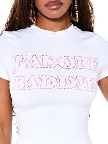 SUMWON WOMEN Áo thun nữ tay ngắn cổ tròn dáng crop top đính đá và họa tiết ngọn lửa. - trắng - Xem 4