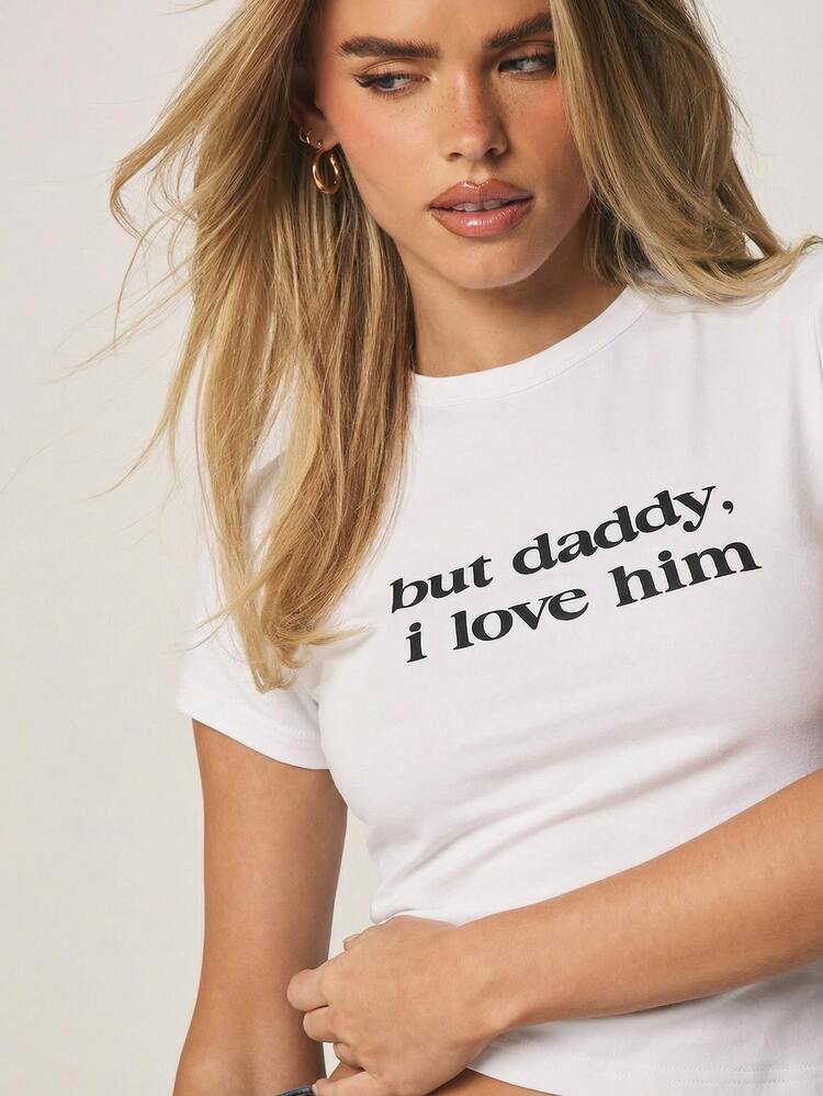 MISSGUIDED Mais papa, je l'aime T-shirt graphique longue ligne bébé T-shirt décontracté manches courtes Top d'été Chemise à déclaration