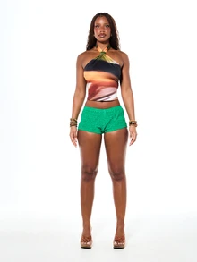 SUMWON WOMEN Top corto con cuello de halter, estampado abstracto degradado, sin mangas, para verano, festival, fiesta, playa, vacaciones, con lazo en la espalda, diseño colorido - Multicolor - Ver 5