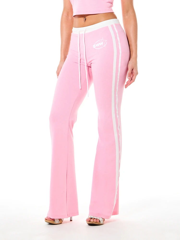 SUMWON WOMEN Women's High Rise Wide Leg Lounge Pants With Contrast Waistband And Side Stripes Casual Drawstring Palazzo Style Pants For Relaxed Comfort