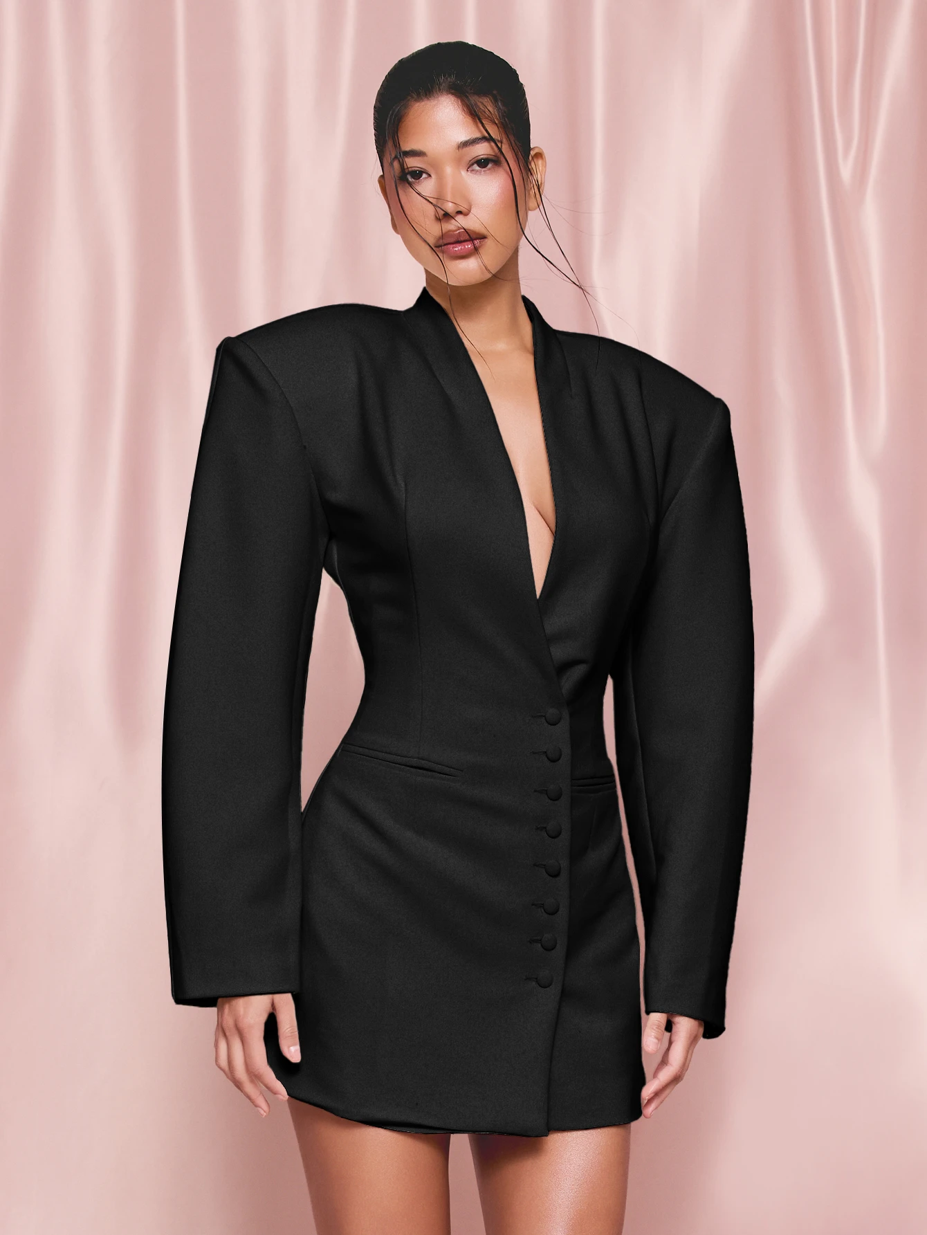 KIZN Balloon Sleeve Button Detail Blazer Dress