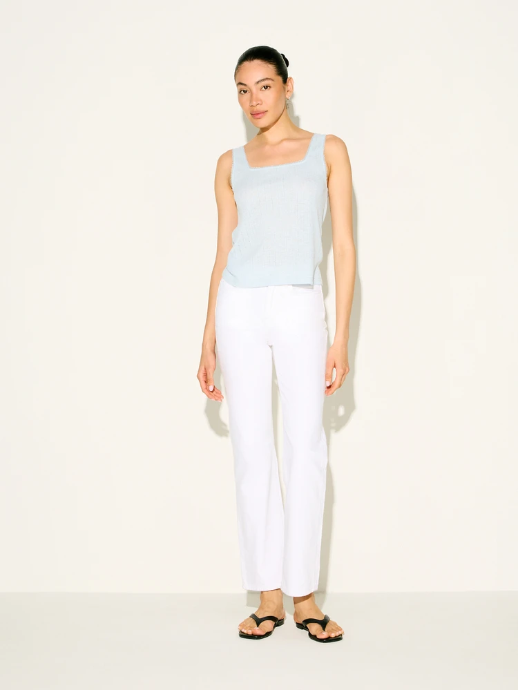 KSTM Women Knitted Square Neck Tank Top Summer Sleeveless Basic Cami Casual Light Blue Ribbed Soft Stretchy Fitted Top