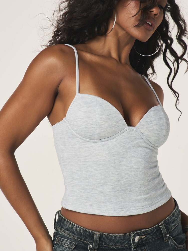 MISSGUIDED ヘザーグレー スウィートハート ネックライン フィッティング ジャージー キャミソール タンクトップ レディース カジュアル 夏 必需品 ノースリーブ ベーシック レイヤリングトップス
