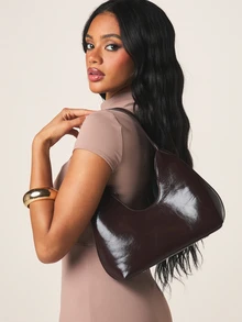 MISSGUIDED Túi đeo vai kiểu Hobo bằng da bóng mượt với bề mặt nhẵn mịn và kiểu dáng cong thanh lịch, phù hợp cho phong cách thường ngày và nhiều dịp khác nhau. - Cà phê - Xem 1