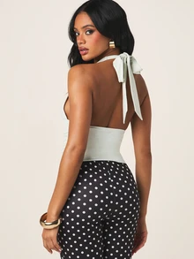 MISSGUIDED 女士不对称露背深V领褶皱侧系带无袖上衣夏季晚宴派对短款衬衫 - 白色 - 查看 3