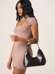MISSGUIDED Túi đeo vai kiểu Hobo bằng da bóng mượt với bề mặt nhẵn mịn và kiểu dáng cong thanh lịch, phù hợp cho phong cách thường ngày và nhiều dịp khác nhau. - Cà phê - Xem 3