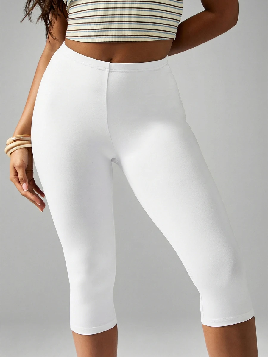 MISSGUIDED Quần legging lửng cạp cao màu trắng dành cho nữ, dài đến giữa bắp chân, co giãn, kiểu dáng quần lửng, thích hợp mặc hàng ngày vào mùa hè. - trắng - Xem 1