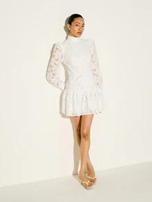 KSTM Đầm ngắn tay dài cổ cao thêu ren dành cho nữ, kiểu dáng thanh lịch thời Victoria, thích hợp cho tiệc tùng, đám cưới. - trắng - Xem 3