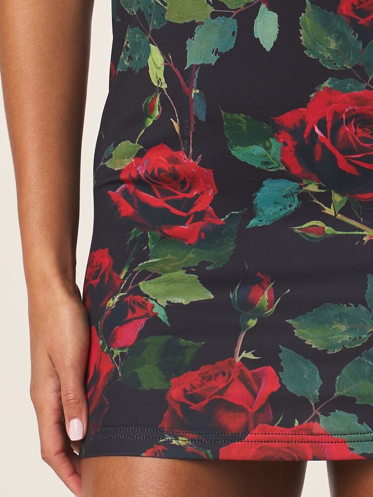 MISSGUIDED Körperbetontes Minikleid mit Rückenausschnitt, Neckholder, Blume Muster, für Abendpartys, ärmelos, Sommer