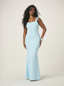 MISSGUIDED Women's Light Blue Square Neck Sleeveless Open Back Bodycon Maxi Dress Evening Party Formal Occasion - Blue - View 1