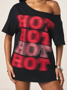 MISSGUIDED Women's Off-Shoulder Cut-Out Back Mini Dress With Graphic Print Statement Design Summer Casual Party Wear - Black - View 4