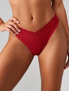 MISSGUIDED Red Lace Trim Women's Thong Underwear Intimate Lingerie Brief Valentine's Day - Red - View 1