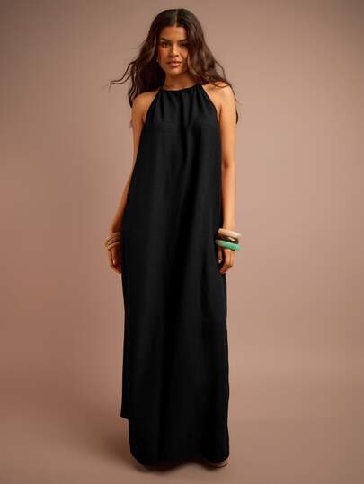 FASHION SZN Đầm maxi nữ cổ yếm dáng rộng, đầm đi nghỉ hè thanh lịch, đầm mặc thường ngày, đầm dự lễ hội, đầm bãi biển, đầm hè cho nữ, đầm chống nắng cho nữ, đầm nghỉ hè, đầm dài nữ, đầm hở lưng, đầm đi nghỉ mát, đầm chống nắng thường ngày cho nữ, đầm dự đám cưới, đầm Ibiza.