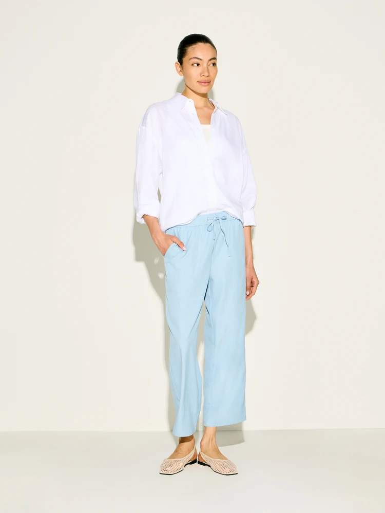 KSTM Women's Relaxed Fit Light Blue Drawstring Wide Leg Casual Pants With Side Pockets For Spring Summer
