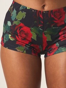 MISSGUIDED Bộ đồ hai mảnh gồm áo quây không dây và quần short bó sát, họa tiết hoa hồng, thích hợp cho tiệc mùa hè, lễ hội. Áo croptop và quần short cùng màu. - Nhiều màu - Xem 5