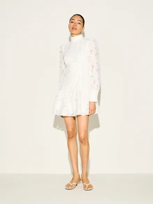 KSTM Đầm ngắn tay dài cổ cao thêu ren dành cho nữ, kiểu dáng thanh lịch thời Victoria, thích hợp cho tiệc tùng, đám cưới. - trắng - Xem 4