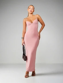 MISSGUIDED Dusty Rose Maxi Dress With Sweetheart Bustier Neckline And Thin Spaghetti Straps For Evening Occasions - Pink - View 4