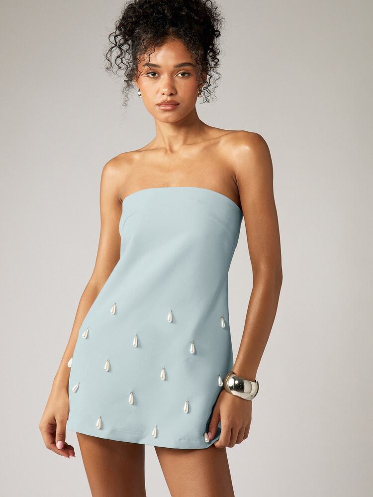 Strapless Bandeau Dress With Gold Embellishments