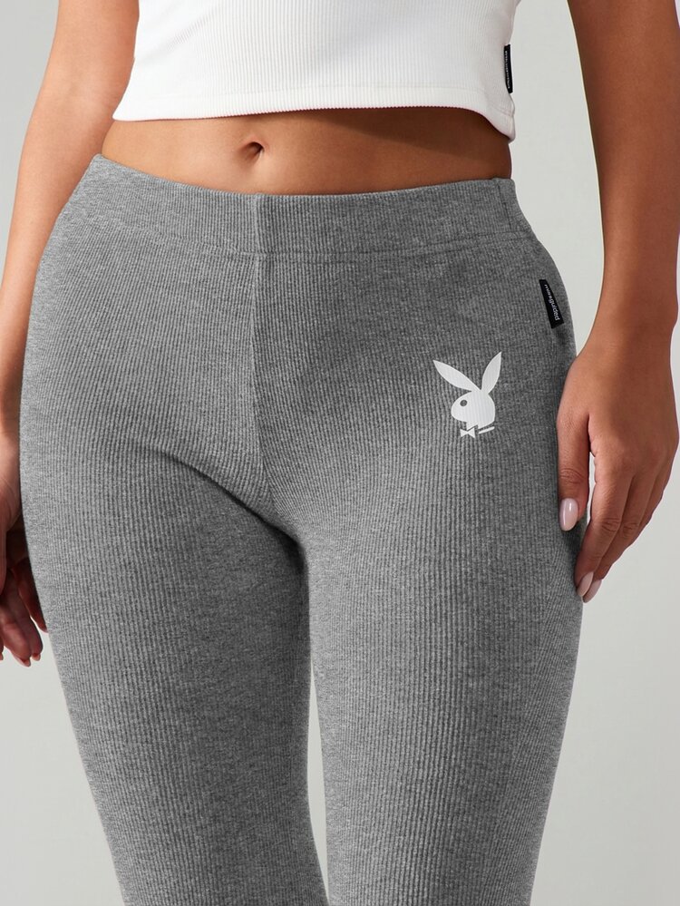 Missguided x Playboy Logo Crop Top And Flare Pants Two Piece Coordinating Set Ribbed Casual Lounge Outfit