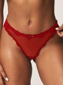 MISSGUIDED Lace Trim Women's Briefs Red Lingerie Underwear Valentine's Day Intimate Apparel Panties With Bow Detail - Red - View 5