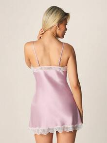 MISSGUIDED Đầm ngủ babydoll bằng satin mềm mại với viền ren tinh tế, cổ chữ V, đồ ngủ nội y. - Hồng - Xem 2