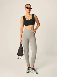 MISSGUIDED High Waisted Stirrup Leggings With Ribbed Texture Seamless Compression Tights For Yoga Running Gym Workout Athletic Training Performance Activewear - Grey - View 3