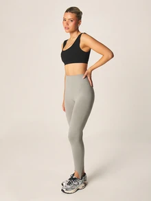 MISSGUIDED High Waisted Stirrup Leggings With Ribbed Texture Seamless Compression Tights For Yoga Running Gym Workout Athletic Training Performance Activewear - Grey - View 4