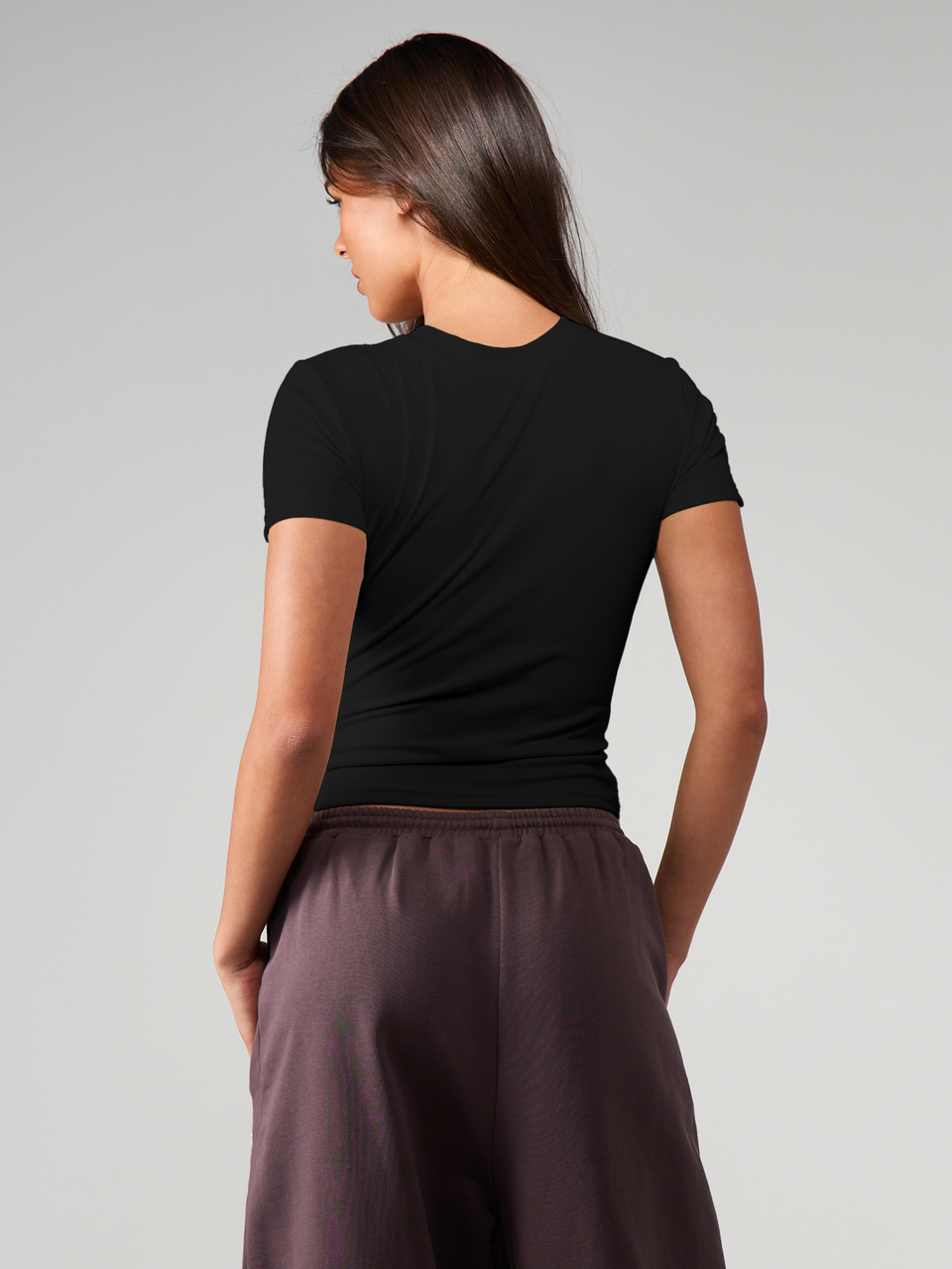 MISSGUIDED Ribbed Fitted Black T-Shirt For Women Short Sleeve Crew Neck Casual Top