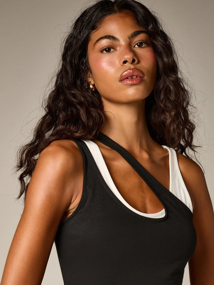 Asymmetric Cut-Out Tank With White Trim